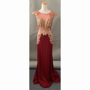 Sexy Burgundy Gold Lace Dress